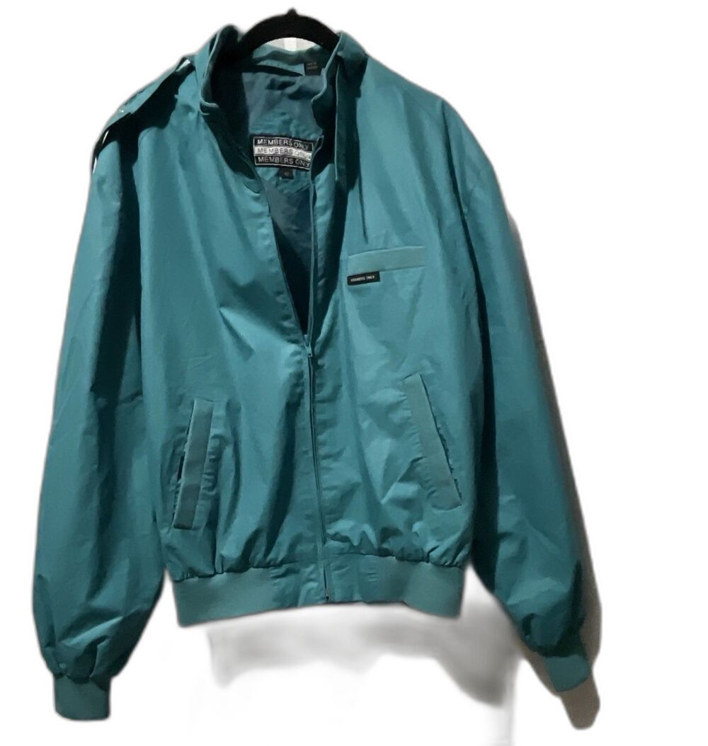 Vintage 80s Members Only Jacket Mens XXT Teal Bomber Coat Full Zip Size 42